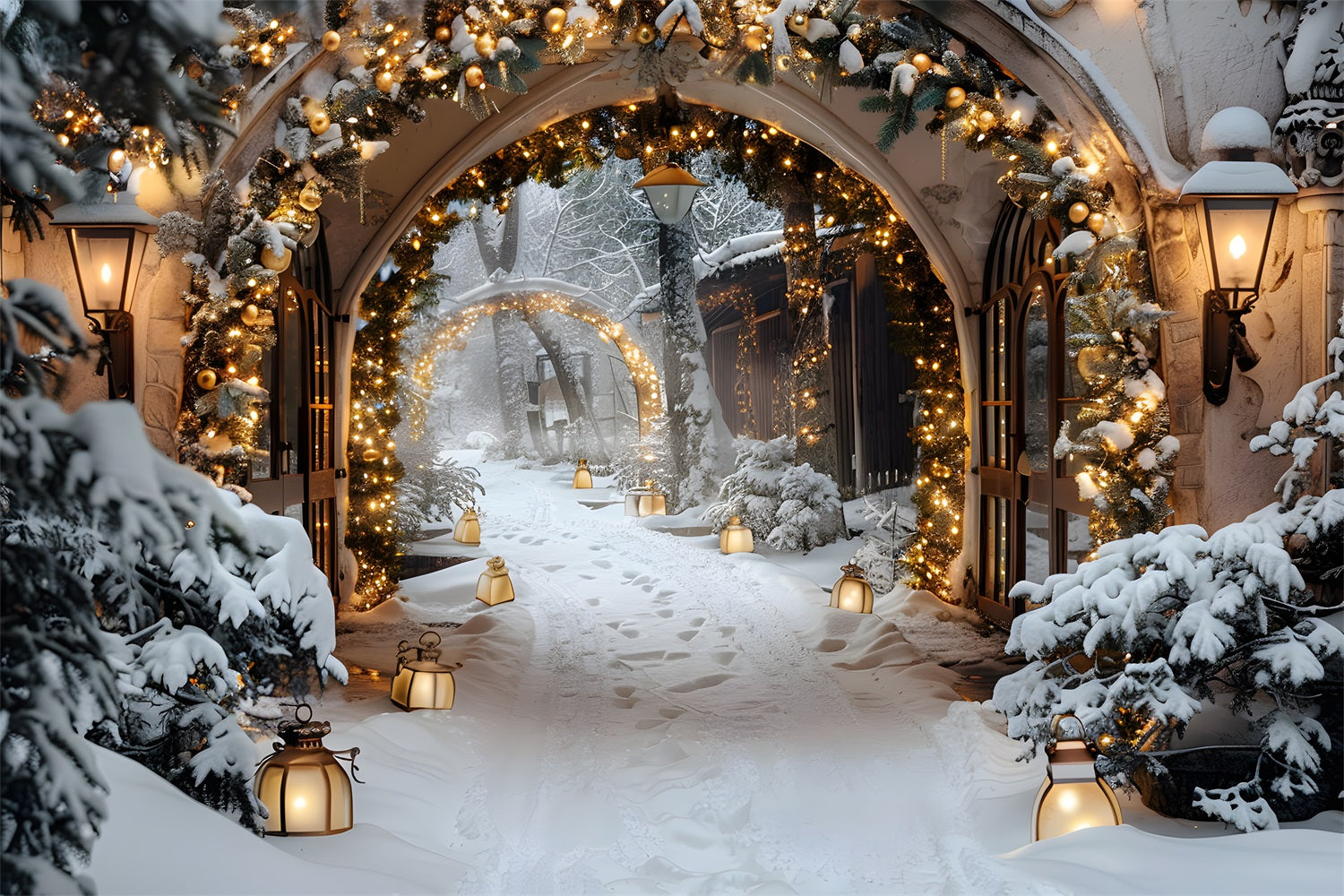 Christmas Magical Lantern Pathway Backdrop UK RR7-586