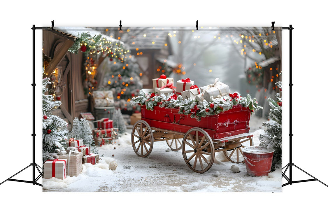 Christmas Festive Gift Cart Village Backdrop UK RR7-595