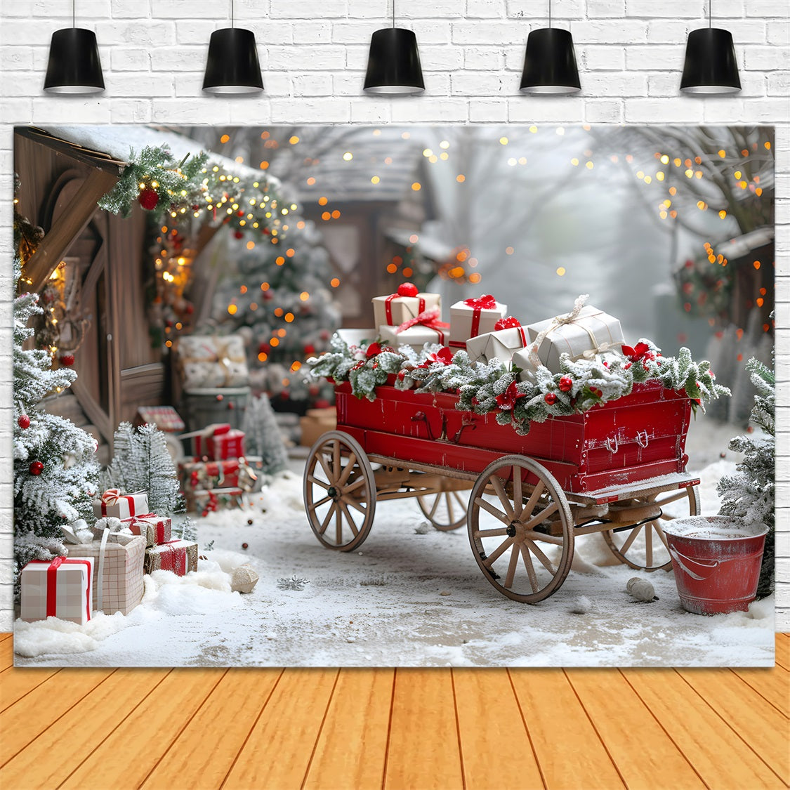 Christmas Festive Gift Cart Village Backdrop UK RR7-595