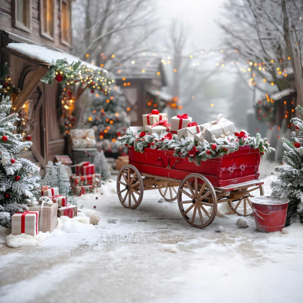 Christmas Festive Gift Cart Village Backdrop UK RR7-595