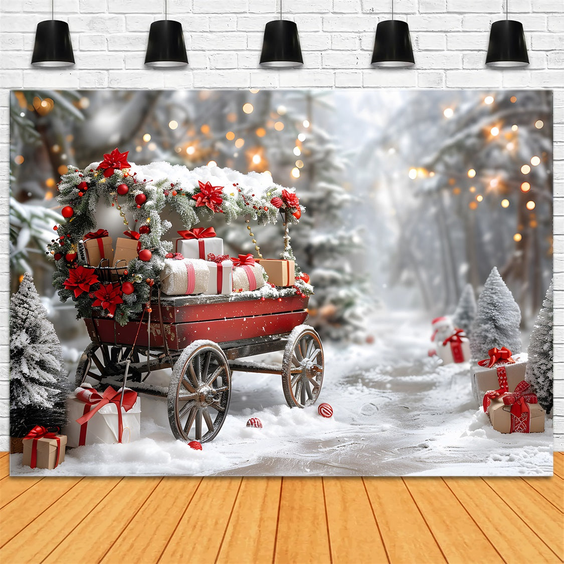 Christmas Festive Gift Wagon Wonderland Backdrop UK RR7-596