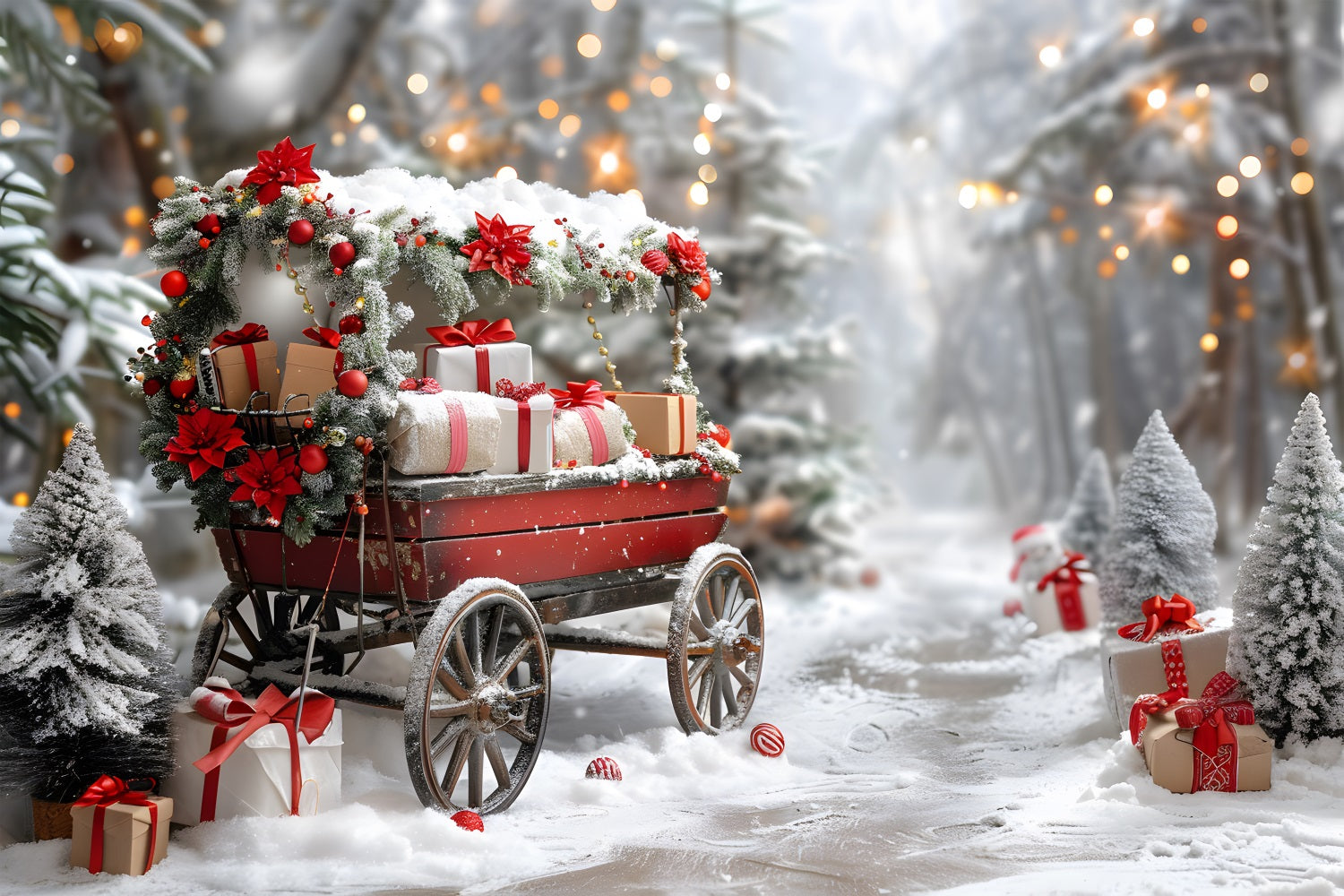 Christmas Festive Gift Wagon Wonderland Backdrop UK RR7-596