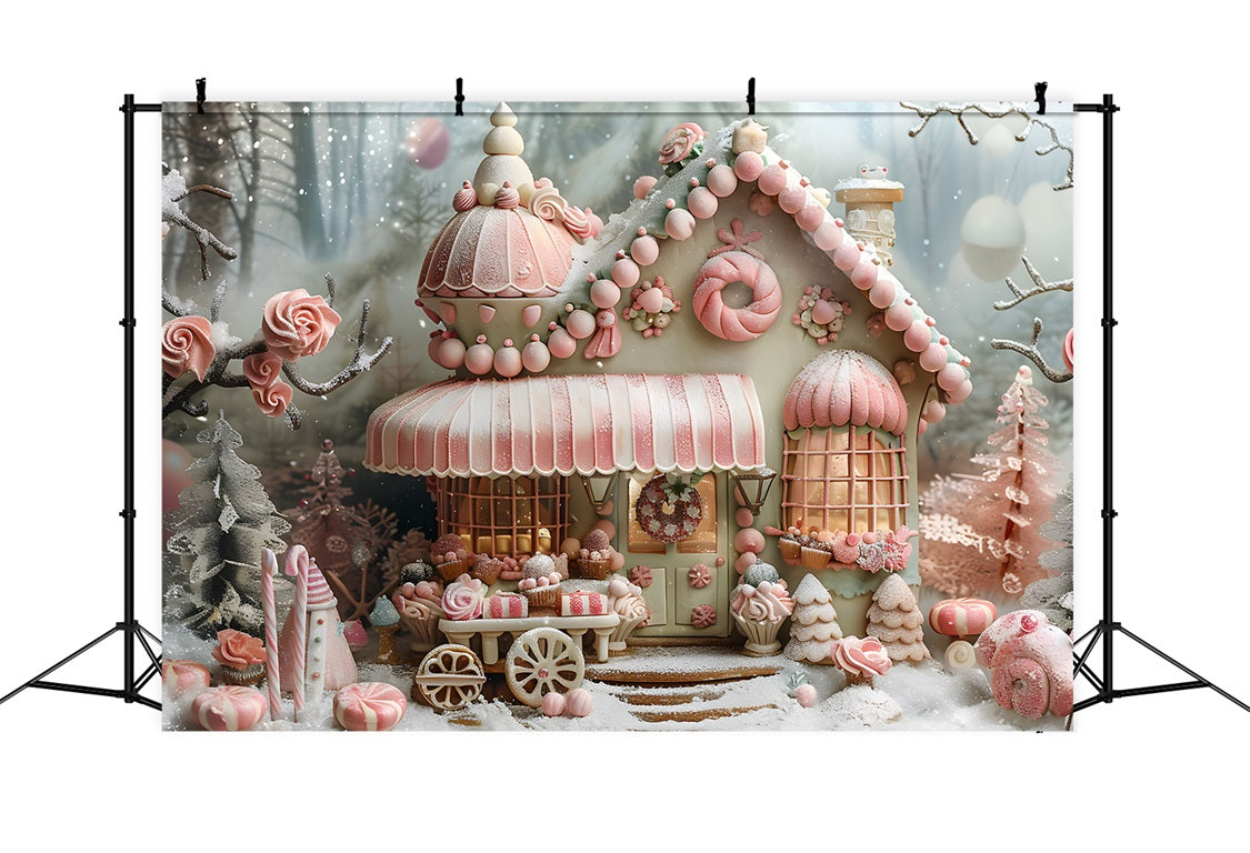 Christmas Gingerbread Candy Cottage Backdrop UK RR7-597