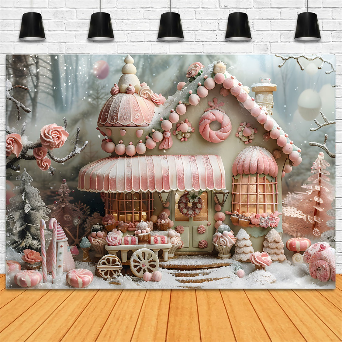 Christmas Gingerbread Candy Cottage Backdrop UK RR7-597