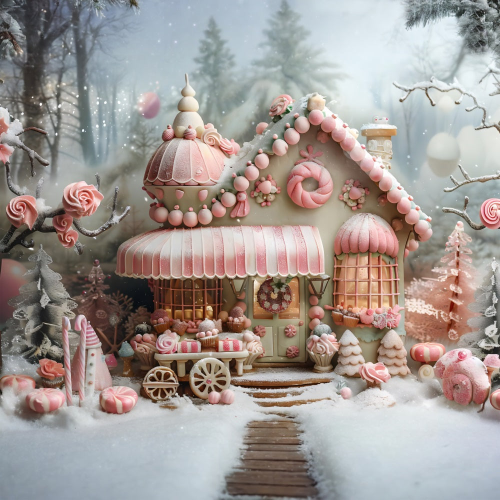 Christmas Gingerbread Candy Cottage Backdrop UK RR7-597