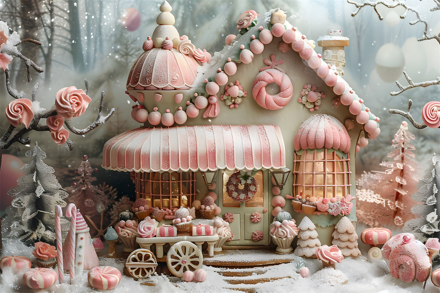 Christmas Gingerbread Candy Cottage Backdrop UK RR7-597