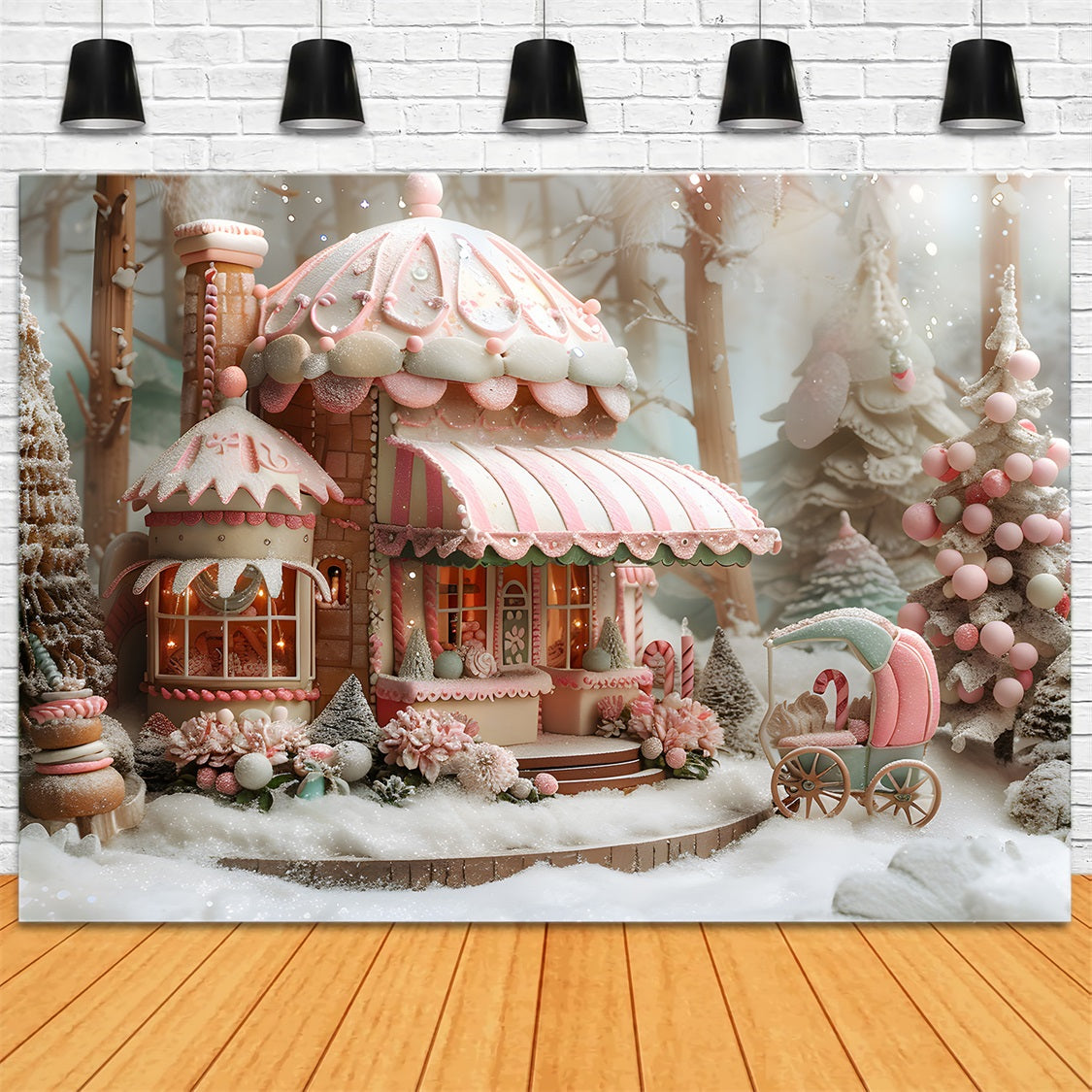 Christmas Whimsical Candy Cottage Backdrop UK RR7-598