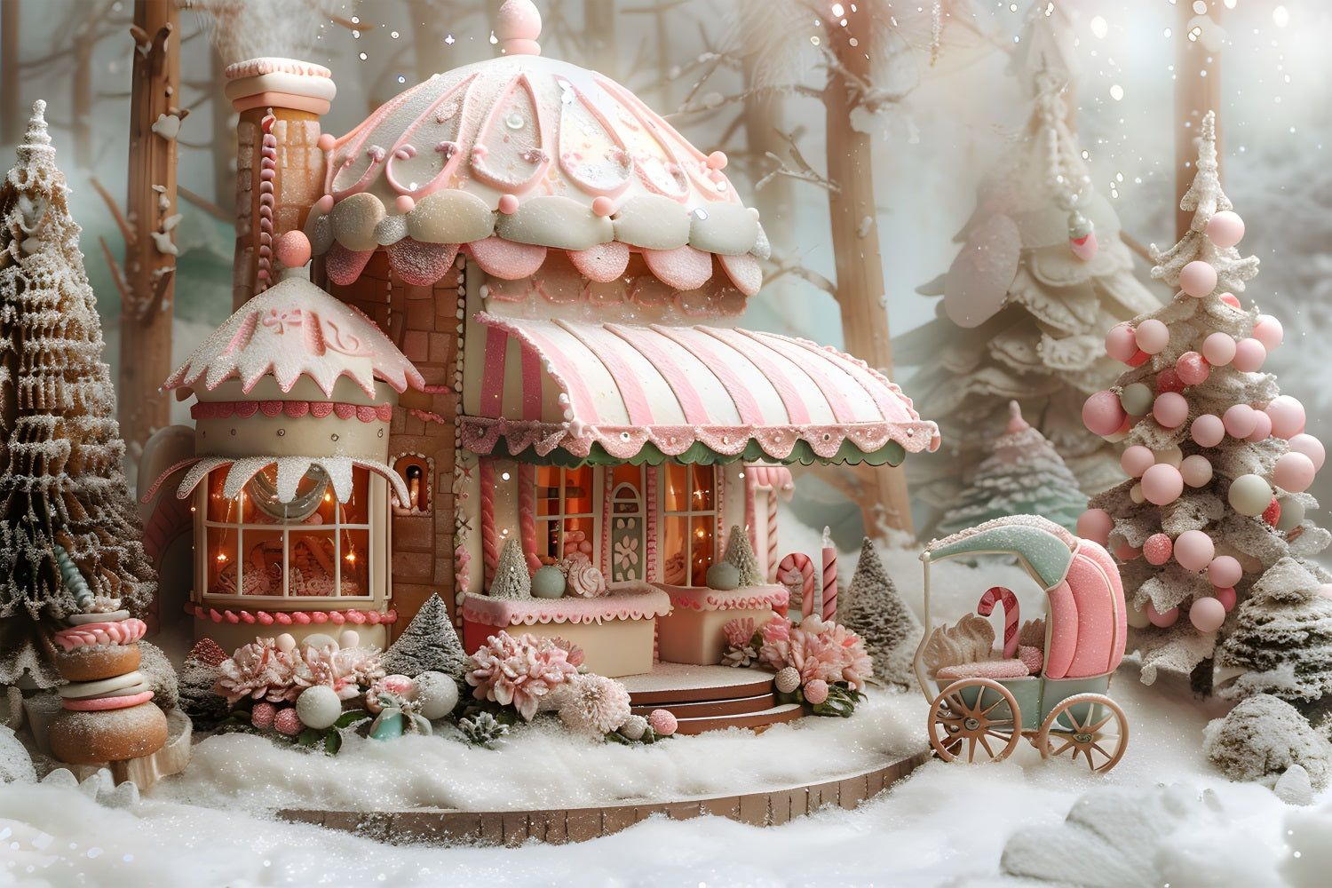 Christmas Whimsical Candy Cottage Backdrop UK RR7-598