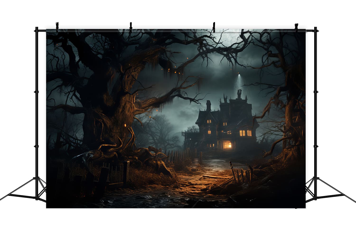 Halloween Scary House Withered Tree Backdrop UK RR7-60