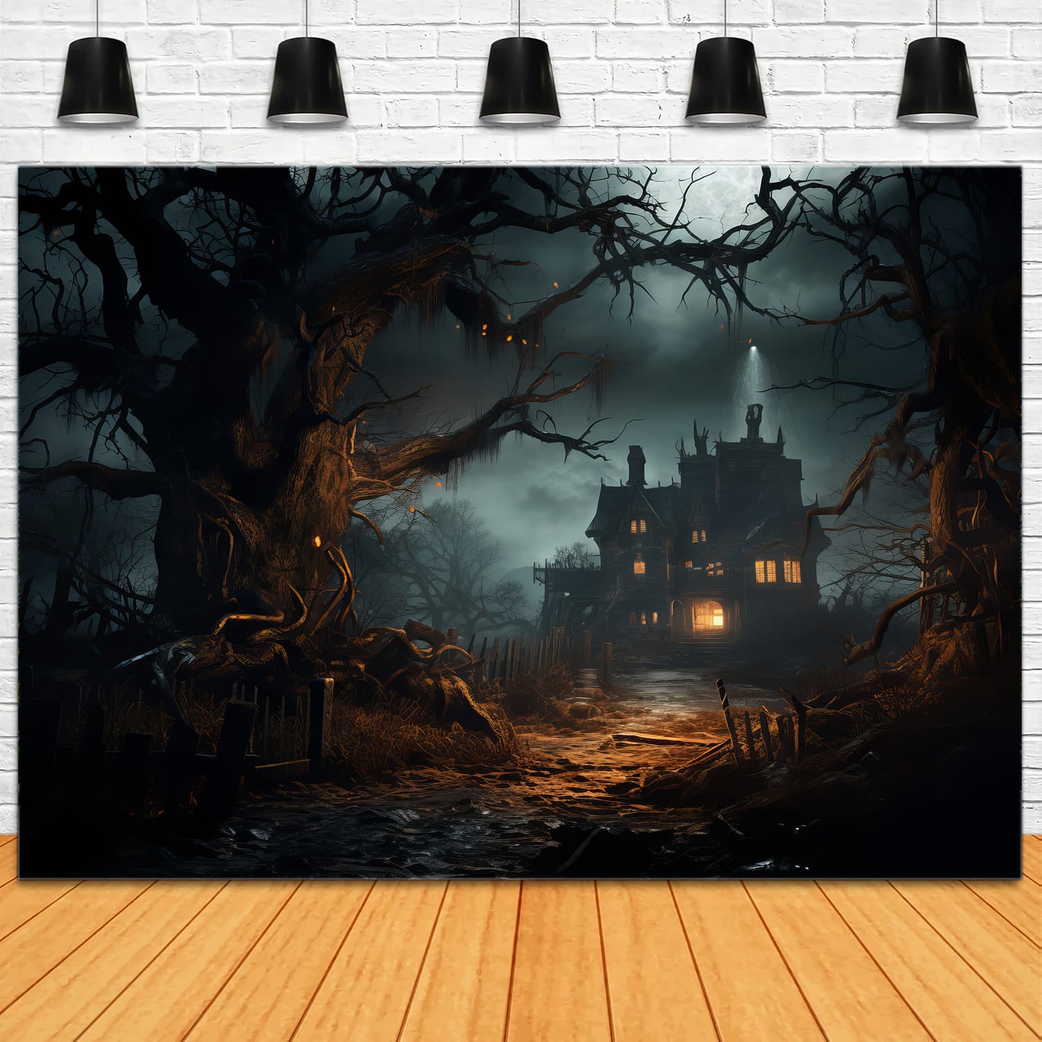 Halloween Scary House Withered Tree Backdrop UK RR7-60