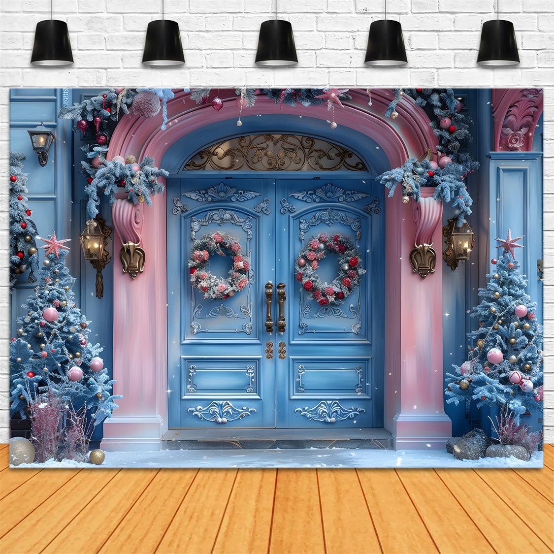 Christmas Pink Blue Enchanted Entrance Backdrop UK RR7-602