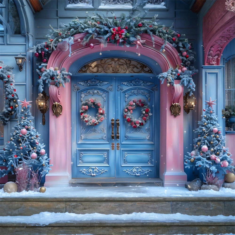 Christmas Pink Blue Enchanted Entrance Backdrop UK RR7-602