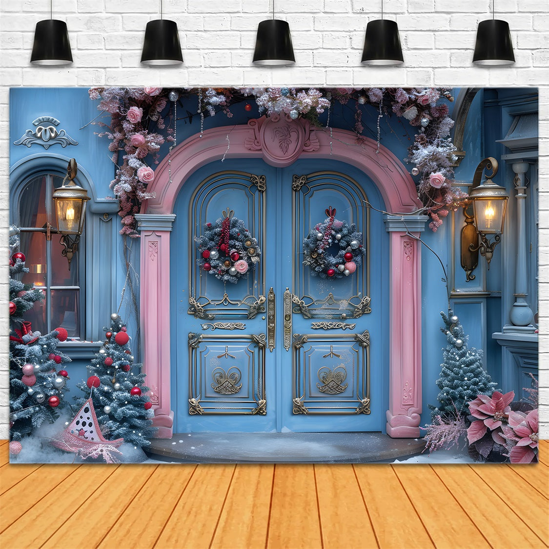 Christmas Blue Pink Festive Entrance Backdrop UK RR7-603