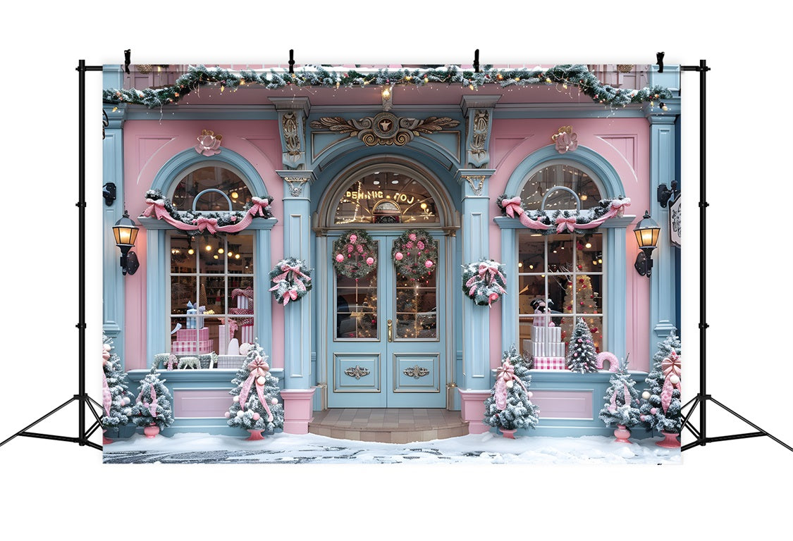 Christmas Pink Blue Festive Storefront Backdrop UK RR7-604