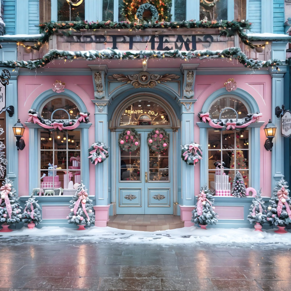 Christmas Pink Blue Festive Storefront Backdrop UK RR7-604