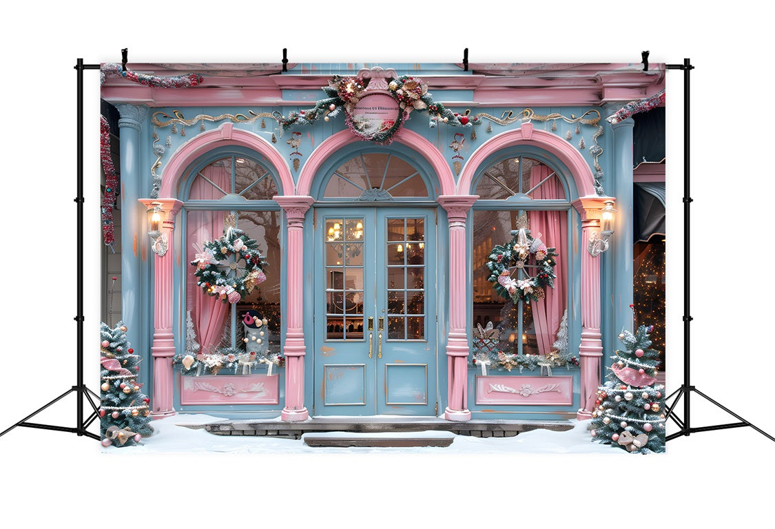 Christmas Pink Blue Boutique Storefront Backdrop UK RR7-605