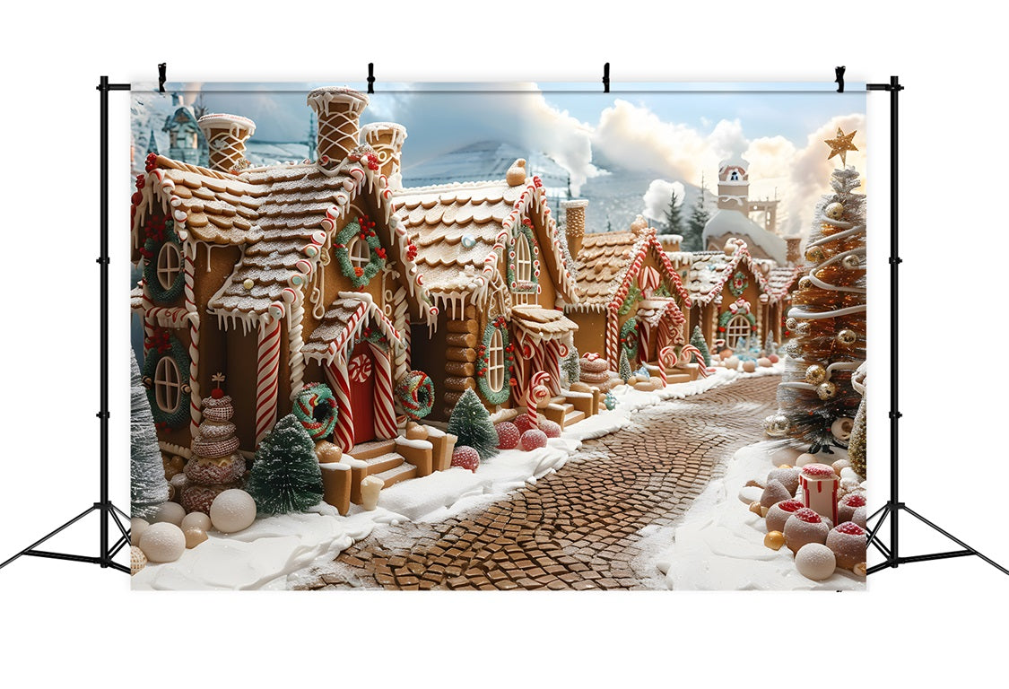 Christmas Gingerbread Village Wonderland Backdrop UK RR7-606