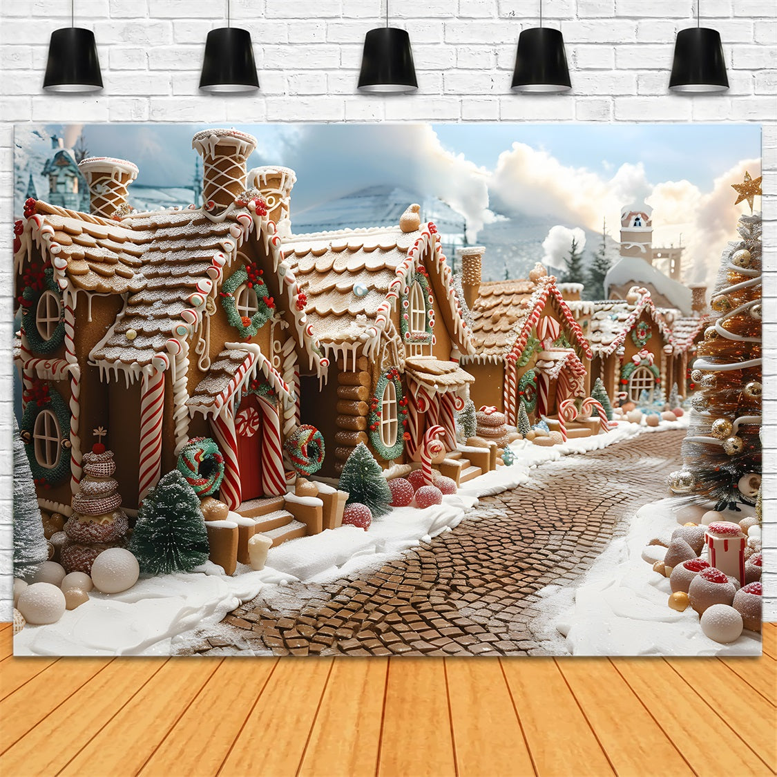 Christmas Gingerbread Village Wonderland Backdrop UK RR7-606