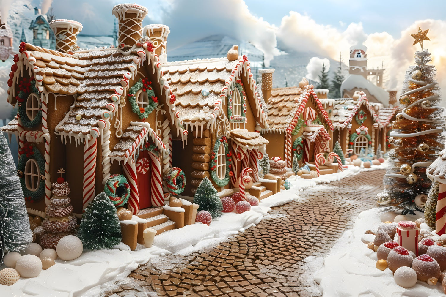 Christmas Gingerbread Village Wonderland Backdrop UK RR7-606