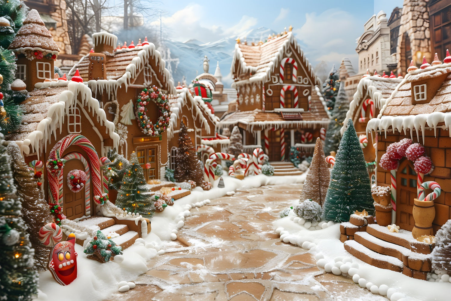 Christmas Gingerbread Village Enchantment Backdrop UK RR7-607