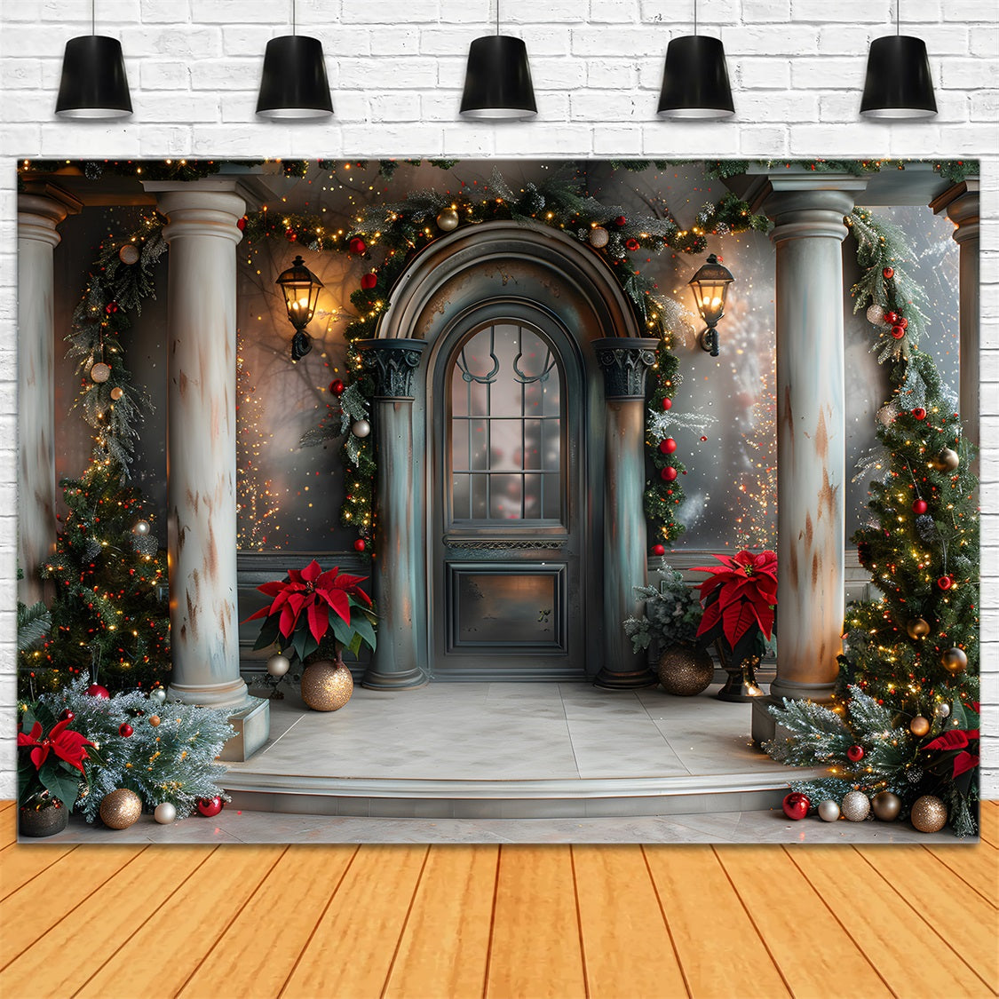 Christmas Elegant Columned Entrance Backdrop UK RR7-609