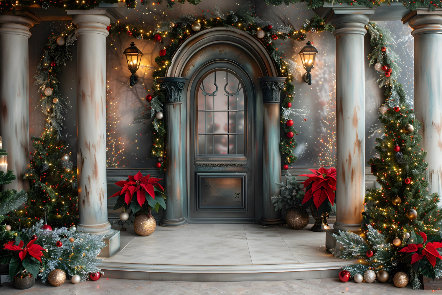 Christmas Elegant Columned Entrance Backdrop UK RR7-609