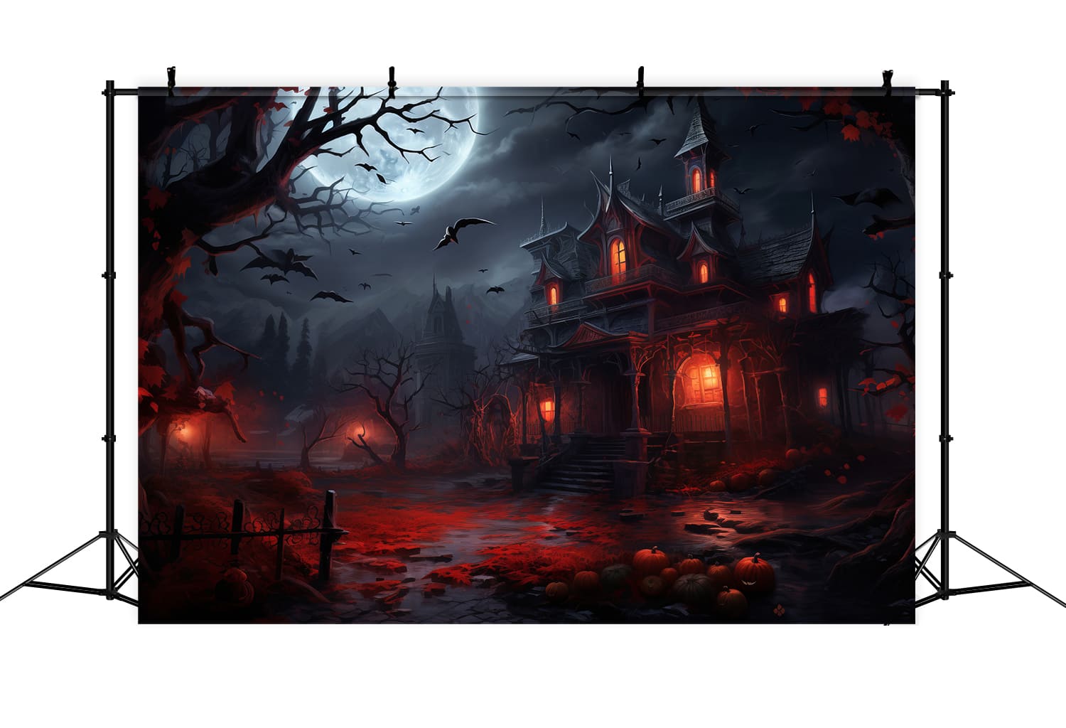 Spooky House Halloween Night Moon Backdrop UK RR7-61