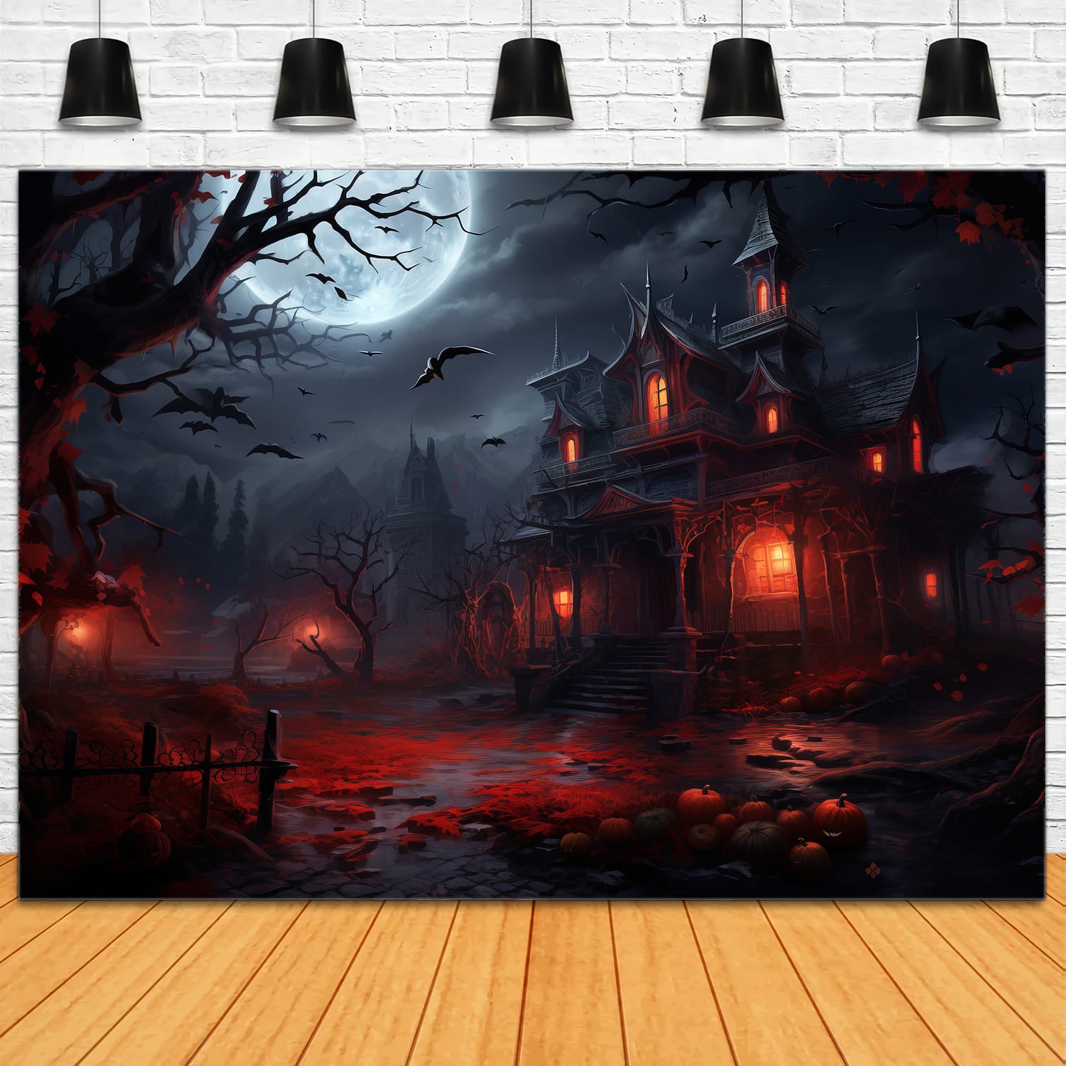 Spooky House Halloween Night Moon Backdrop UK RR7-61