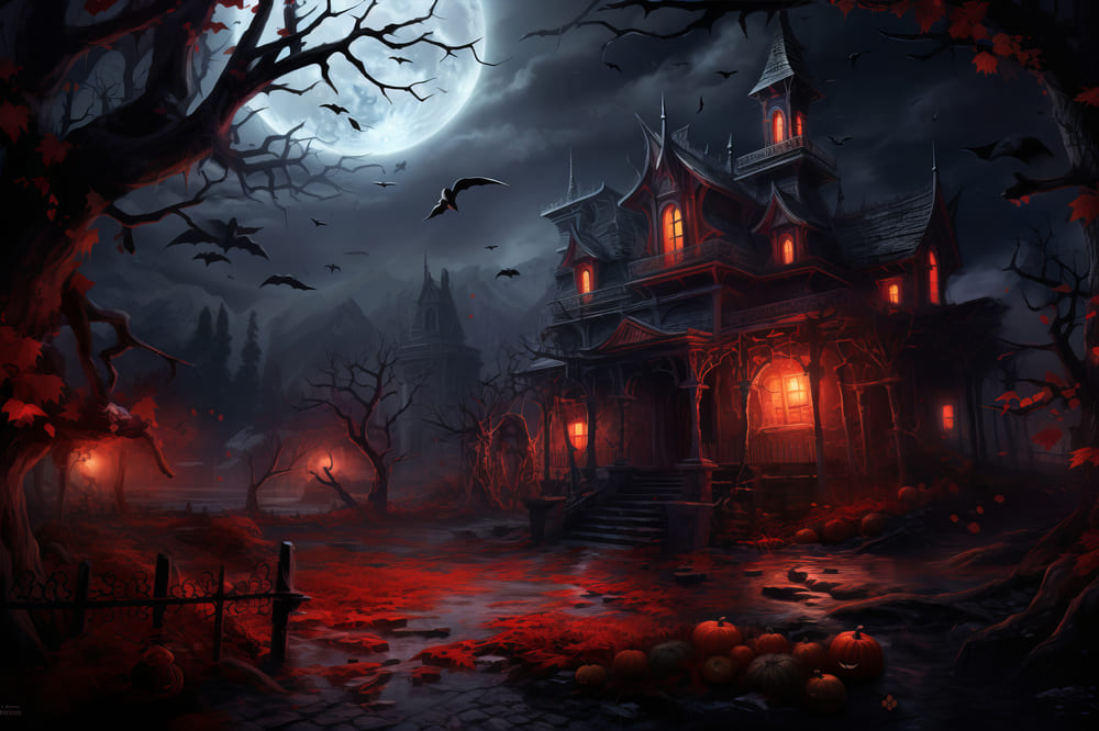 Spooky House Halloween Night Moon Backdrop UK RR7-61