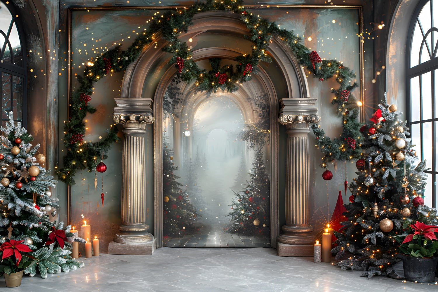 Christmas Elegant Arched Entrance Backdrop UK RR7-610