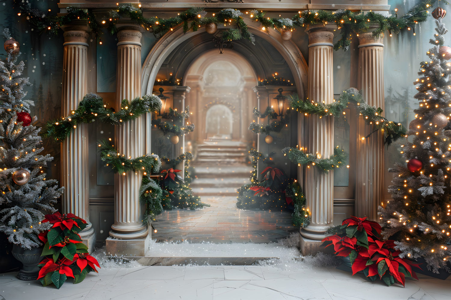 Christmas Grand Staircase Wonderland Backdrop UK RR7-611