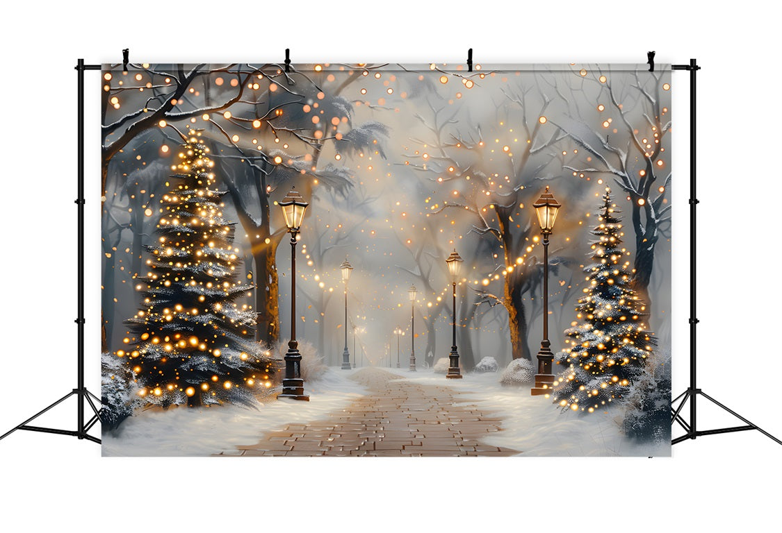 Christmas Tree Twilight Lantern Pathway Backdrop UK RR7-616