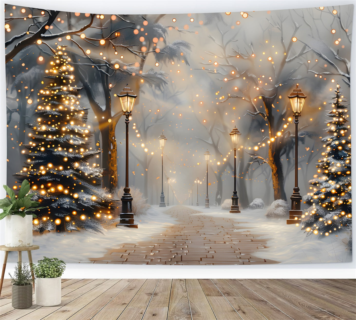 Christmas Tree Twilight Lantern Pathway Backdrop UK RR7-616