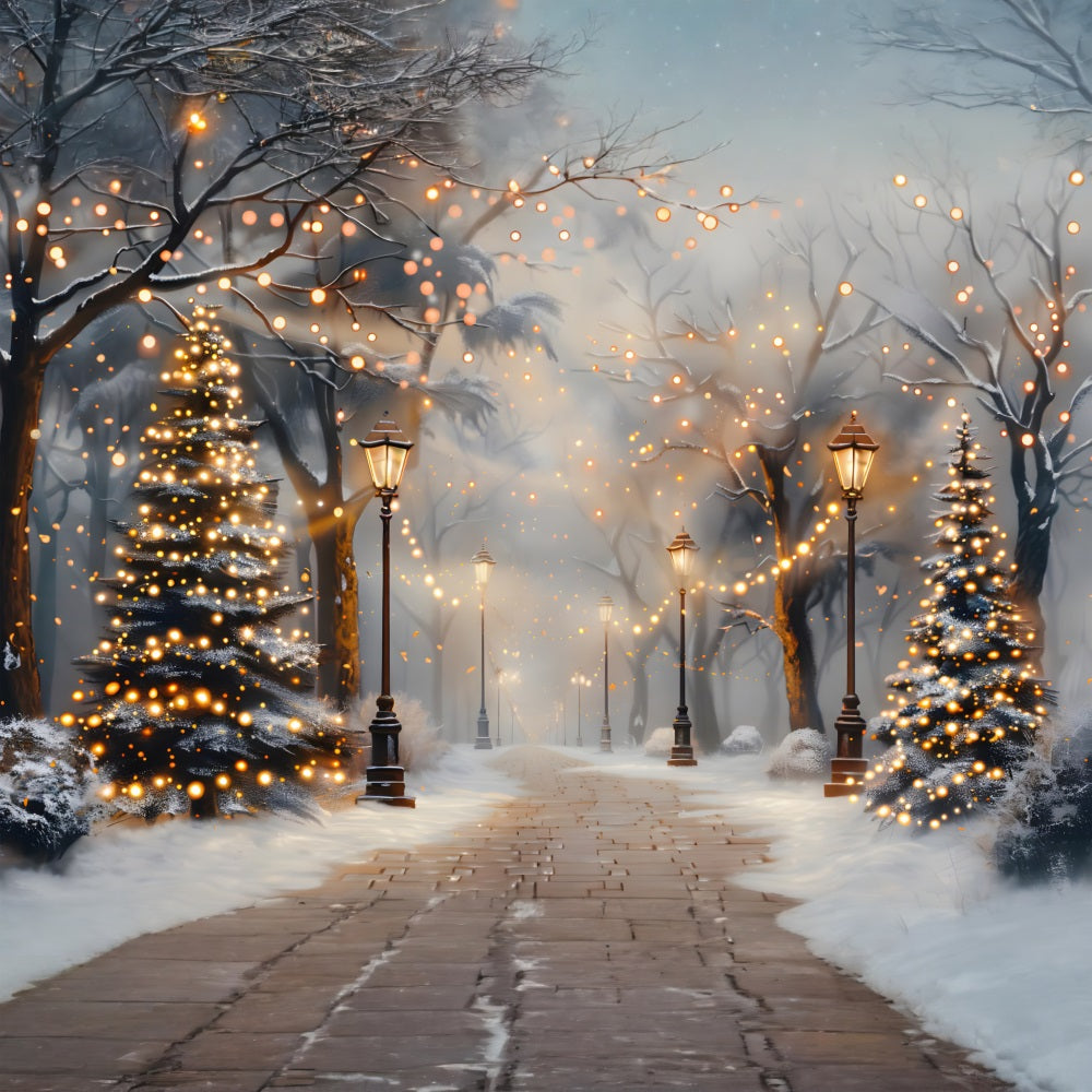 Christmas Tree Twilight Lantern Pathway Backdrop UK RR7-616