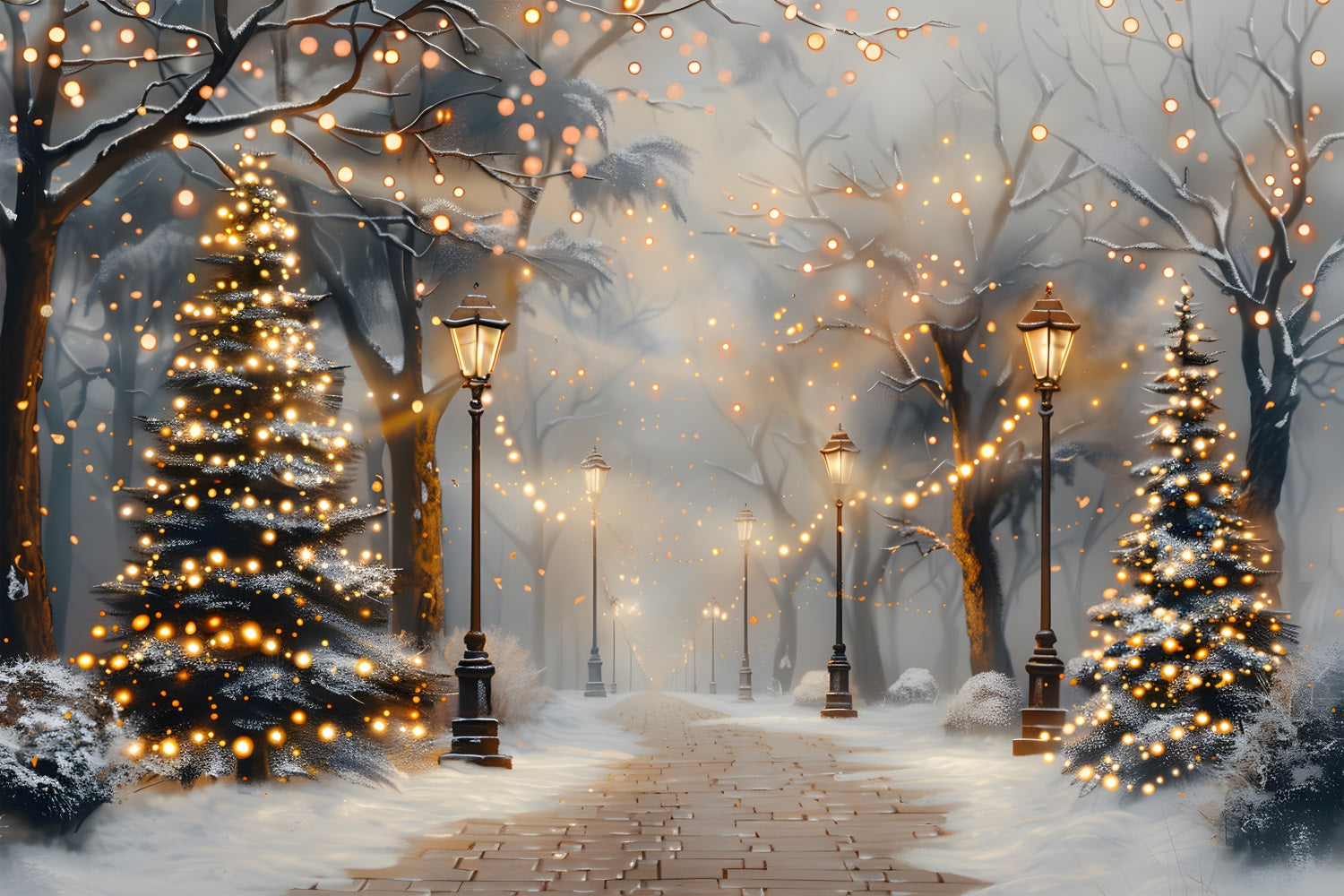 Christmas Tree Twilight Lantern Pathway Backdrop UK RR7-616