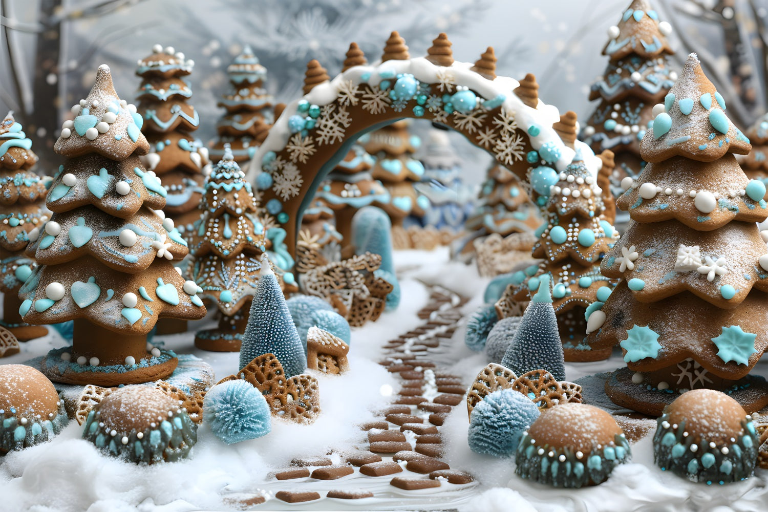 Christmas Tree Gingerbread Wonderland Backdrop UK RR7-617