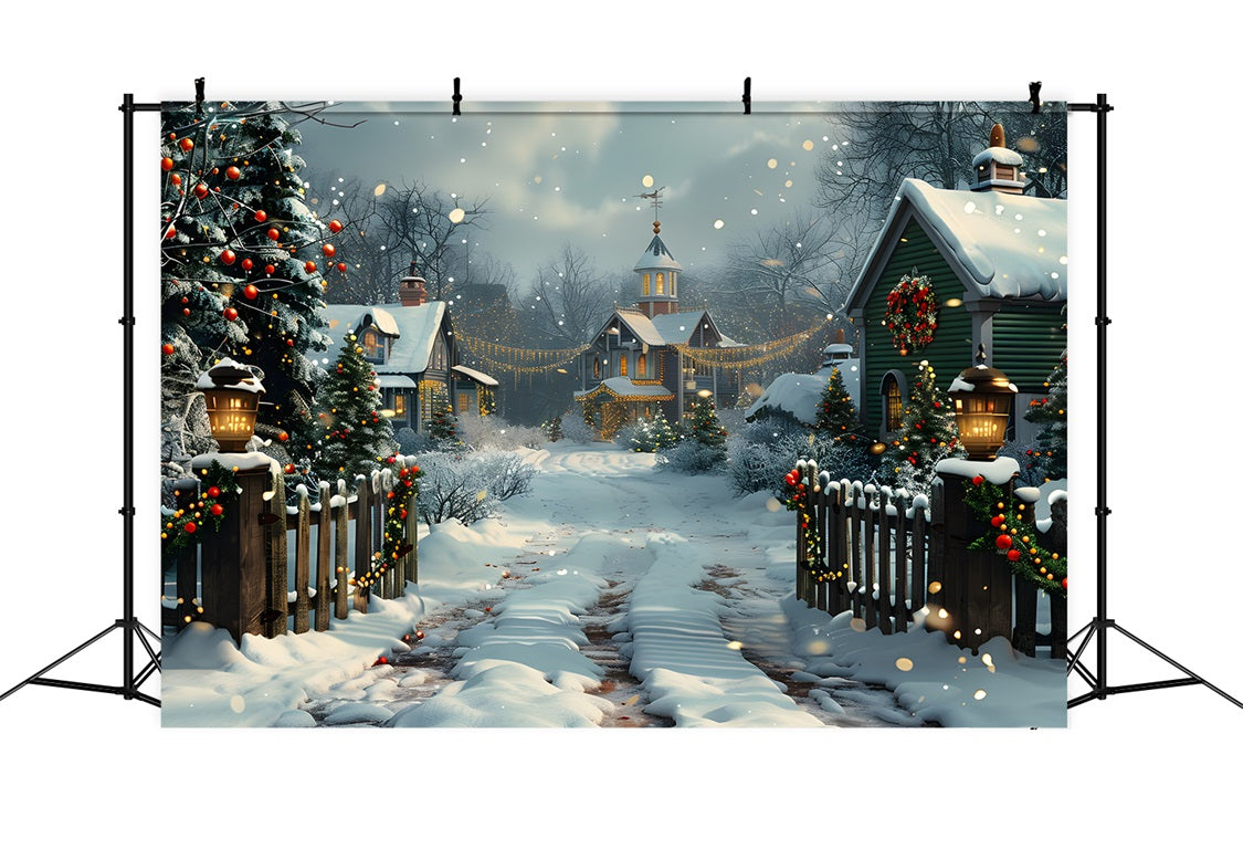 Christmas Village Night Scene Backdrop UK RR7-619