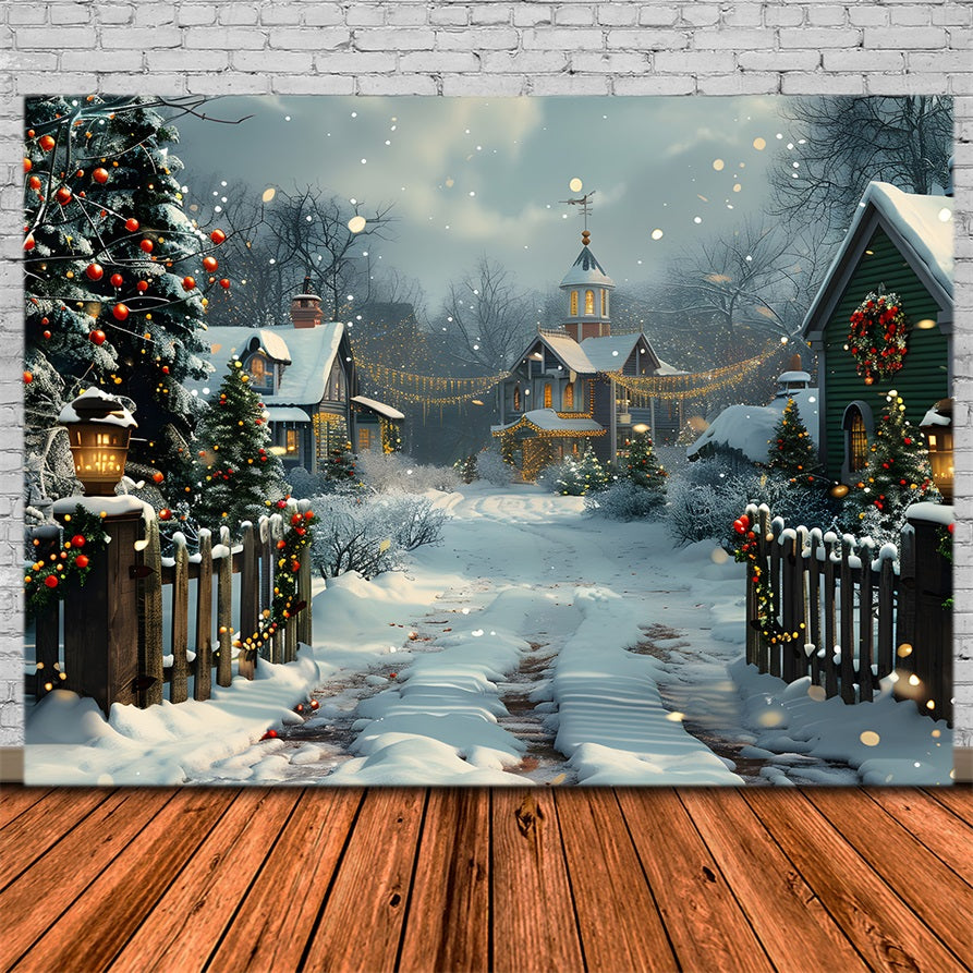 Christmas Village Night Scene Backdrop UK RR7-619