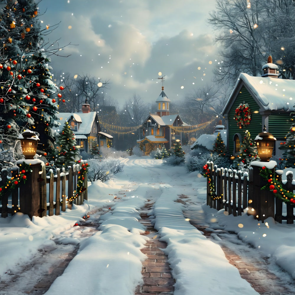 Christmas Village Night Scene Backdrop UK RR7-619