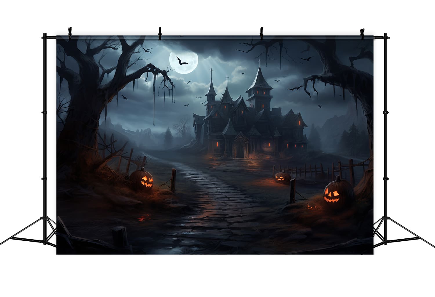 Halloween Scary Graveyard Pumpkins Backdrop UK RR7-62