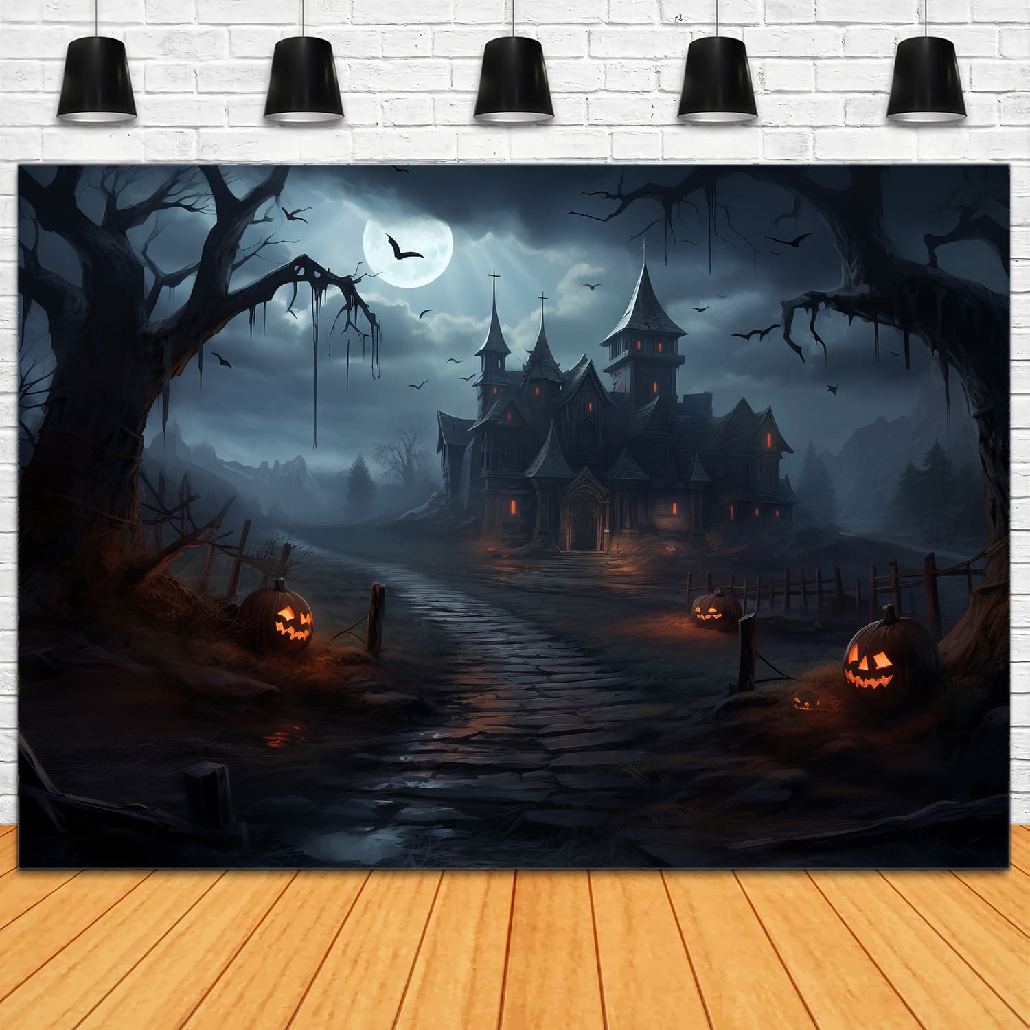 Halloween Scary Graveyard Pumpkins Backdrop UK RR7-62