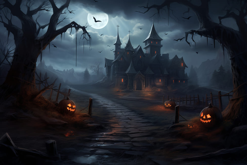 Halloween Scary Graveyard Pumpkins Backdrop UK RR7-62