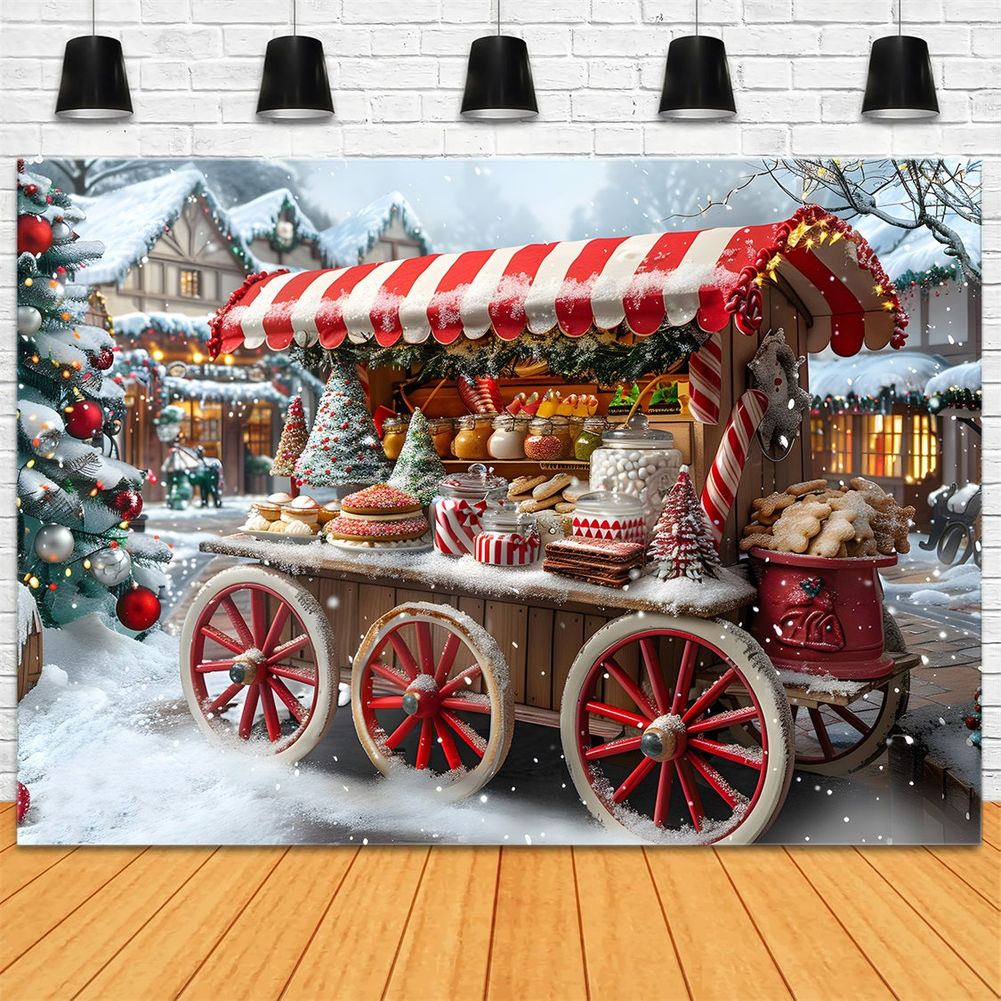 Christmas Market Treats Cart Backdrop UK RR7-621