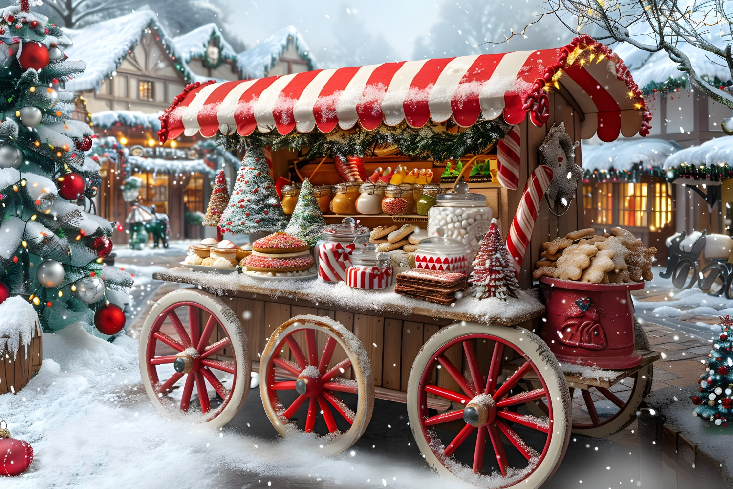 Christmas Market Treats Cart Backdrop UK RR7-621