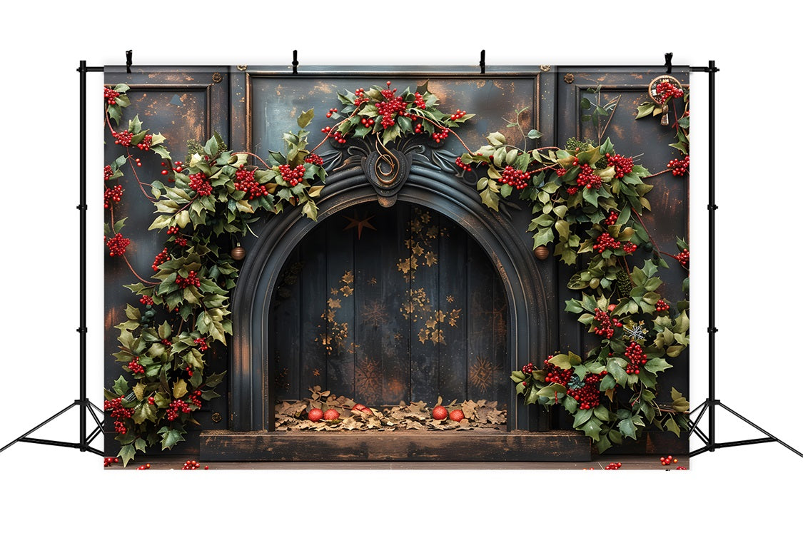 Christmas Holly Berry Fireplace Backdrop UK RR7-628