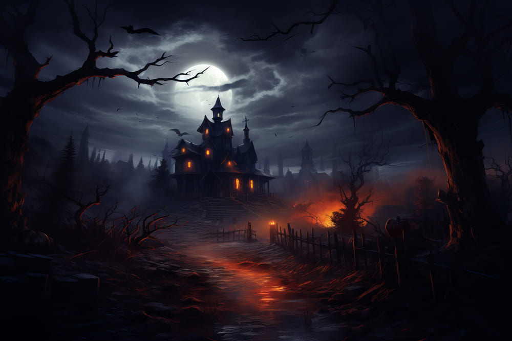 Foggy Haunted House Halloween Backdrop UK RR7-63