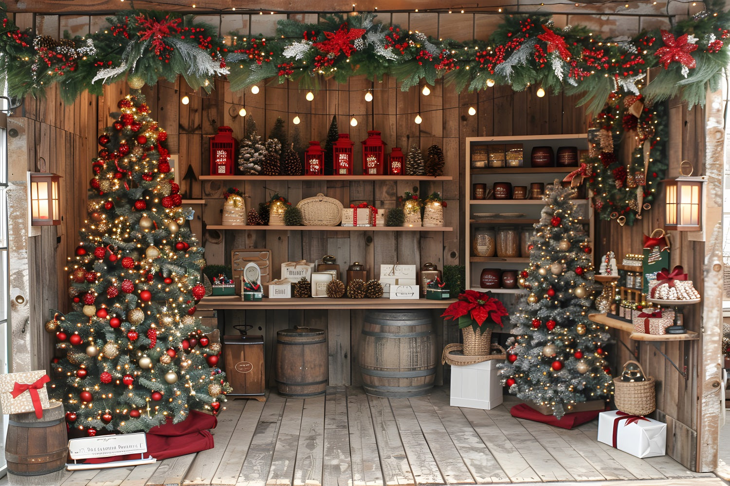 Christmas Rustic Market Stall Backdrop UK RR7-630