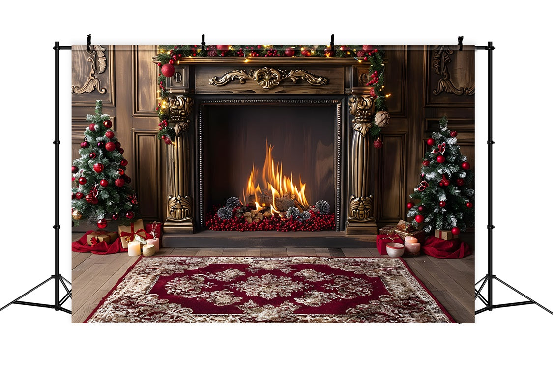 Christmas Elegant Fireplace Red Accents Backdrop UK RR7-631