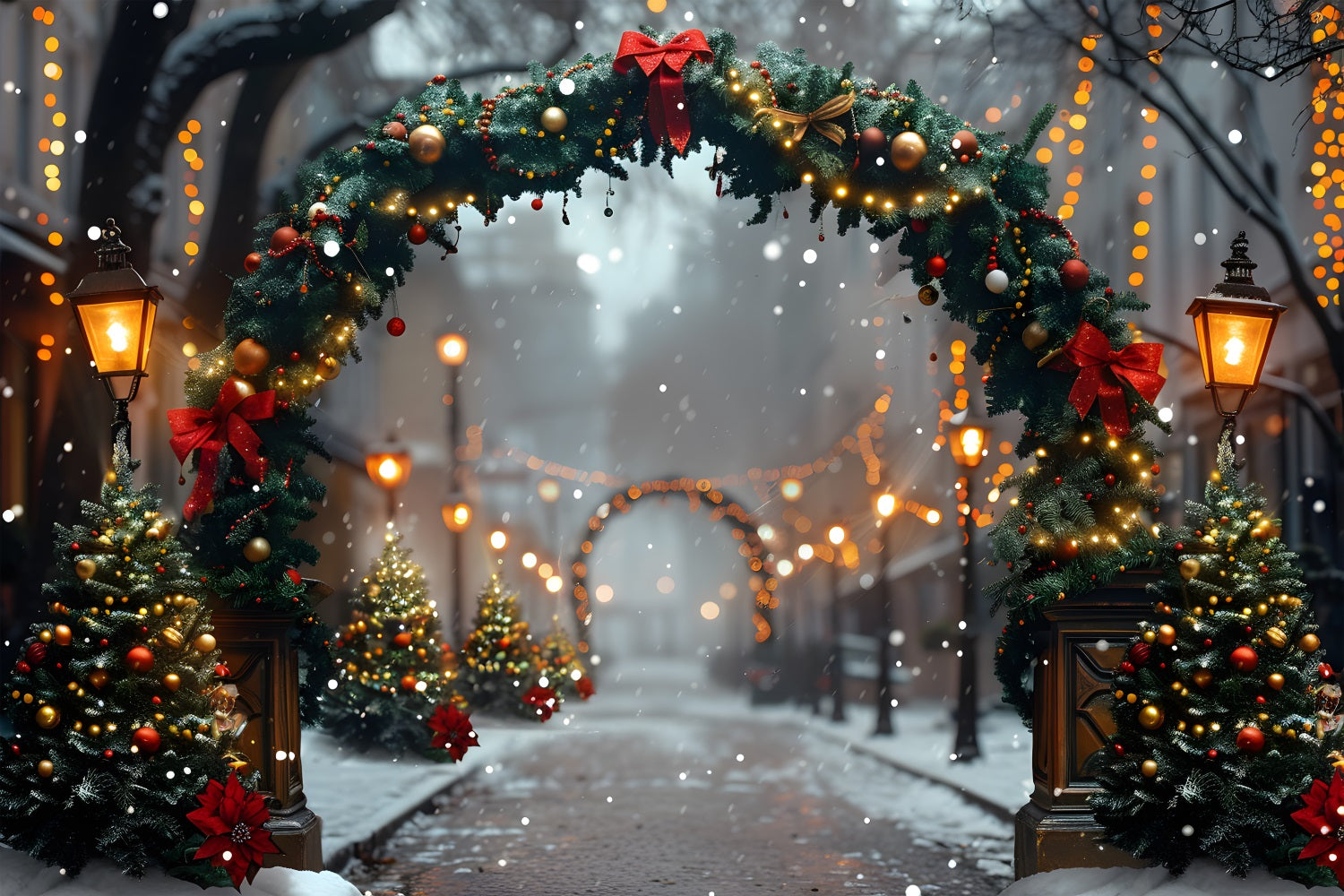 Christmas Festive Archway Lights Path Backdrop UK RR7-633