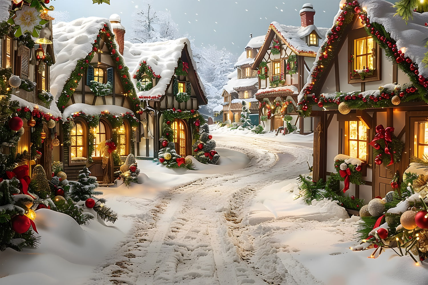 Christmas Enchanted Village Path Backdrop UK RR7-636